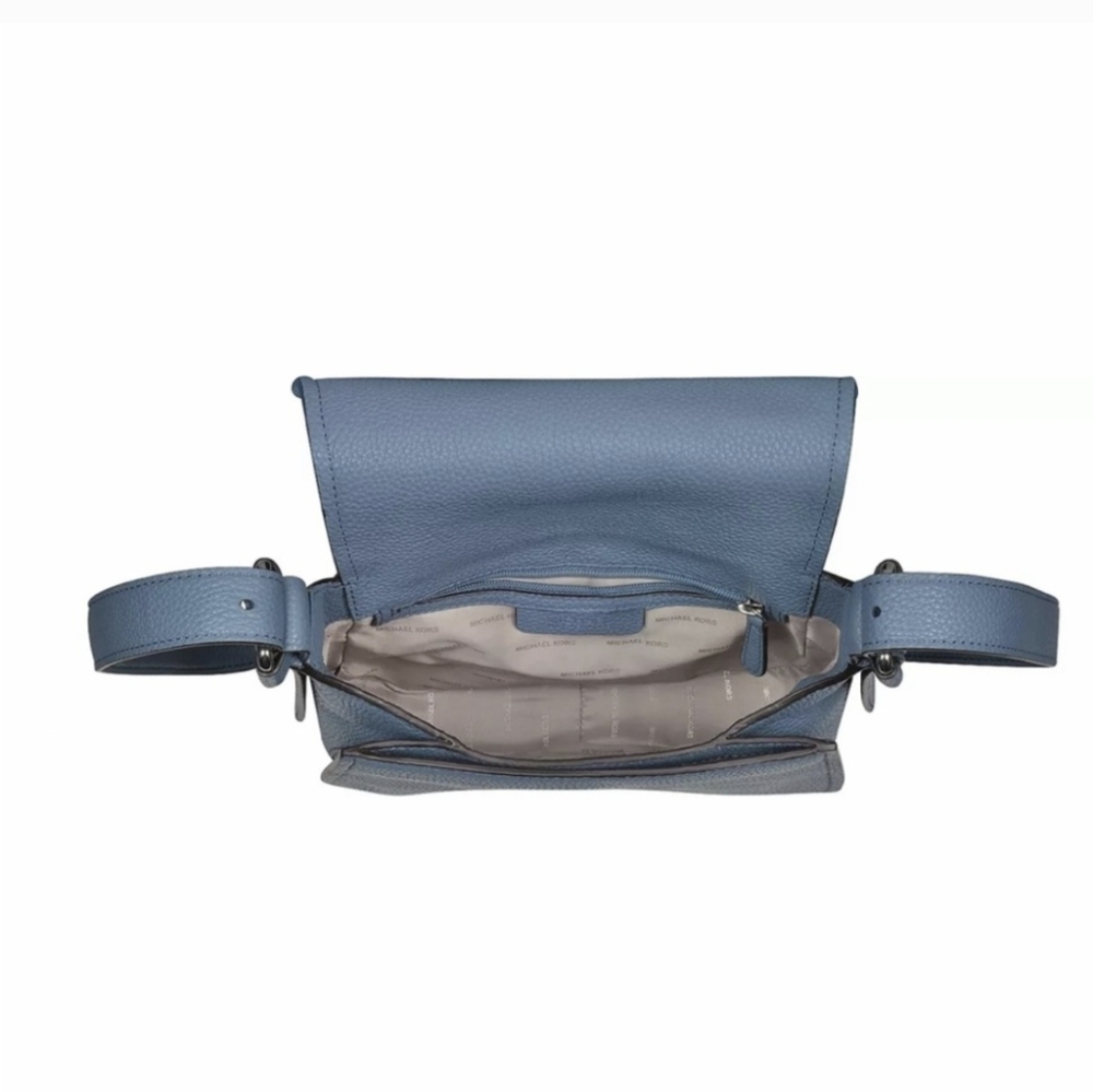 MICHAEL KORS Maxine Large Saddle Bag Blue Pebbled Leather - Picture 5 of 9